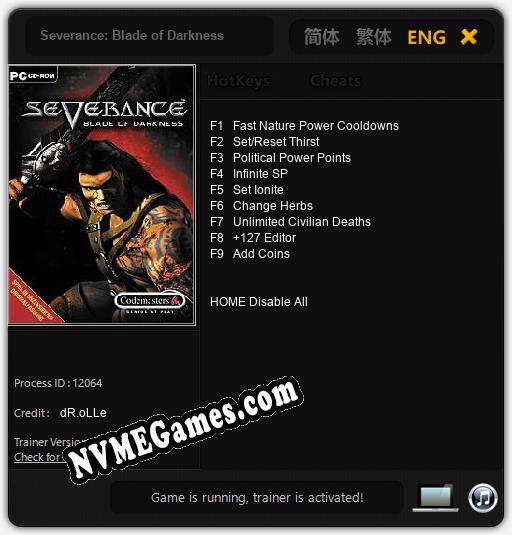 Treinador liberado para Severance: Blade of Darkness [v1.0.6]