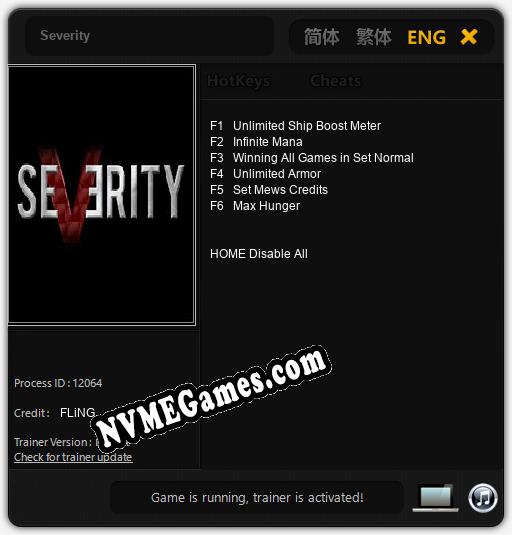 Severity: Cheats, Trainer +6 [FLiNG]