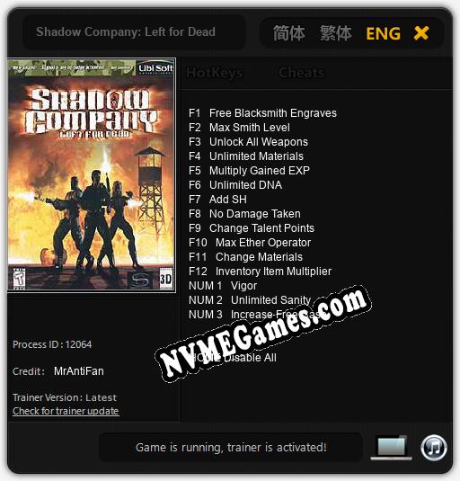 Shadow Company: Left for Dead: Cheats, Trainer +15 [MrAntiFan]