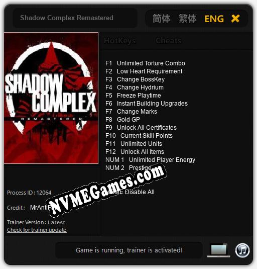 Treinador liberado para Shadow Complex Remastered [v1.0.3]