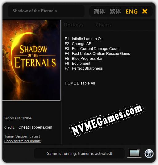 Treinador liberado para Shadow of the Eternals [v1.0.7]