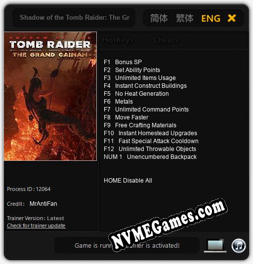 Shadow of the Tomb Raider: The Grand Caiman: Trainer +13 [v1.8]