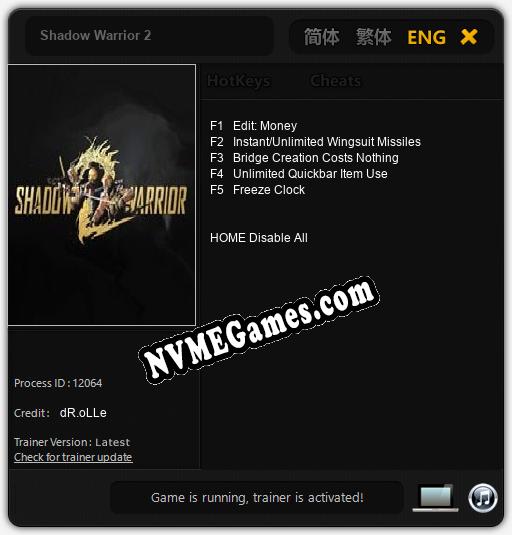 Treinador liberado para Shadow Warrior 2 [v1.0.5]