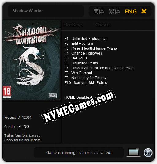 Shadow Warrior: Trainer +10 [v1.5]