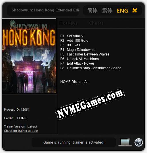 Shadowrun: Hong Kong Extended Edition: Cheats, Trainer +8 [FLiNG]