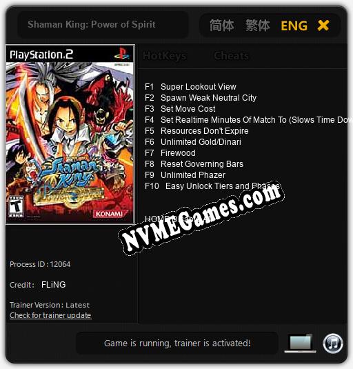 Treinador liberado para Shaman King: Power of Spirit [v1.0.6]