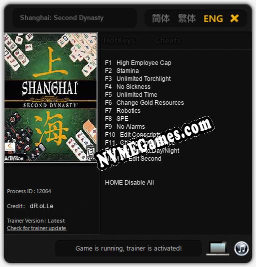Treinador liberado para Shanghai: Second Dynasty [v1.0.1]