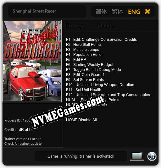 Shanghai Street Racer: Treinador (V1.0.70)