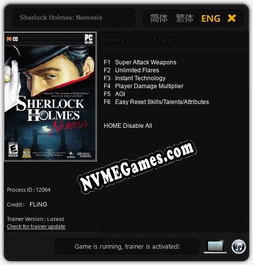 Sherlock Holmes: Nemesis: Treinador (V1.0.59)