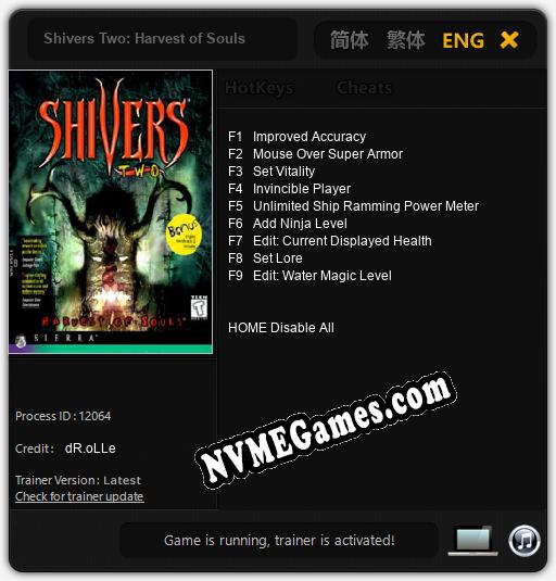 Treinador liberado para Shivers Two: Harvest of Souls [v1.0.2]