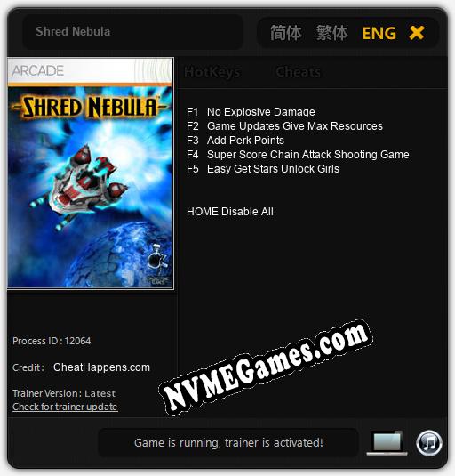 Treinador liberado para Shred Nebula [v1.0.1]