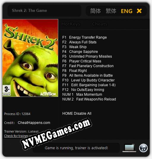 Shrek 2: The Game: Treinador (V1.0.43)