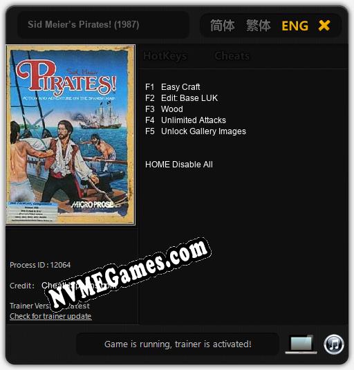 Treinador liberado para Sid Meier’s Pirates! (1987) [v1.0.3]