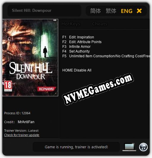 Treinador liberado para Silent Hill: Downpour [v1.0.9]