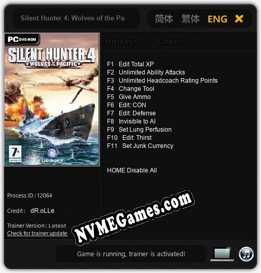 Silent Hunter 4: Wolves of the Pacific: Trainer +11 [v1.5]