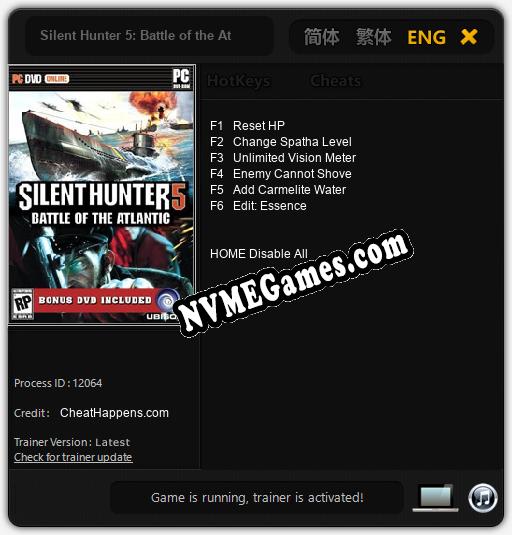 Treinador liberado para Silent Hunter 5: Battle of the Atlantic [v1.0.9]