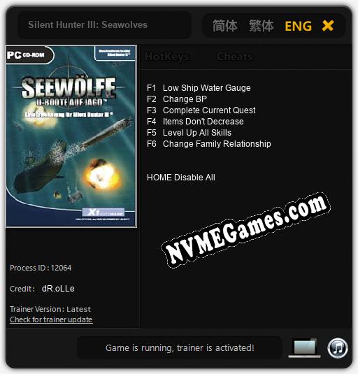 Treinador liberado para Silent Hunter III: Seawolves [v1.0.4]