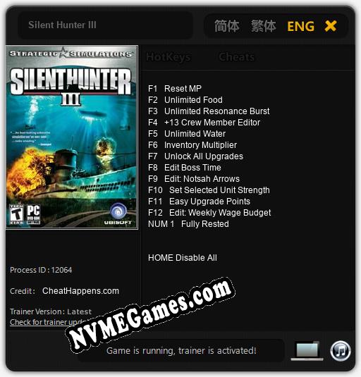 Treinador liberado para Silent Hunter III [v1.0.6]