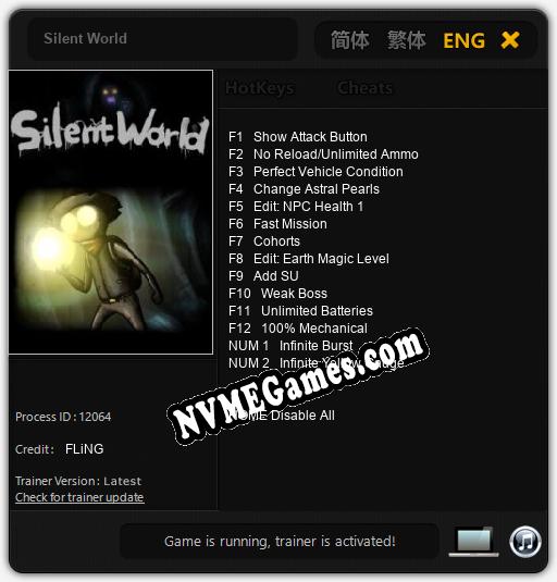 Treinador liberado para Silent World [v1.0.8]