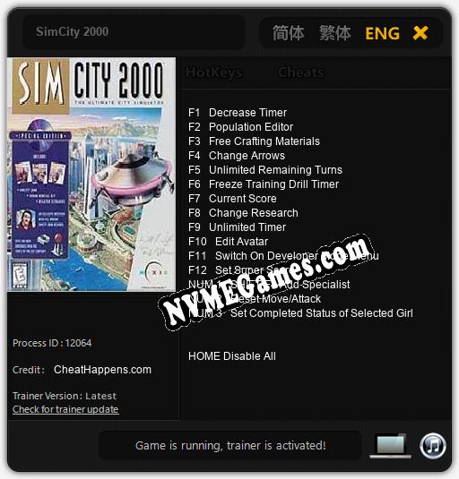 Treinador liberado para SimCity 2000 [v1.0.8]