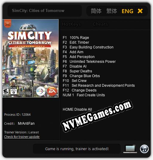 Treinador liberado para SimCity: Cities of Tomorrow [v1.0.9]
