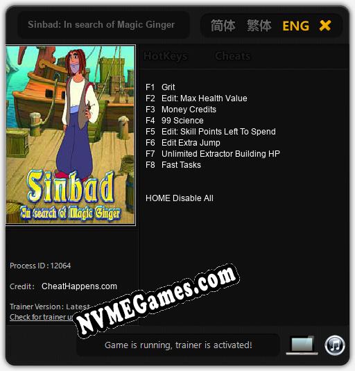 Treinador liberado para Sinbad: In search of Magic Ginger [v1.0.9]