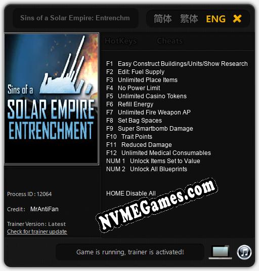 Sins of a Solar Empire: Entrenchment: Trainer +14 [v1.2]