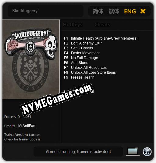 Treinador liberado para Skullduggery! [v1.0.4]