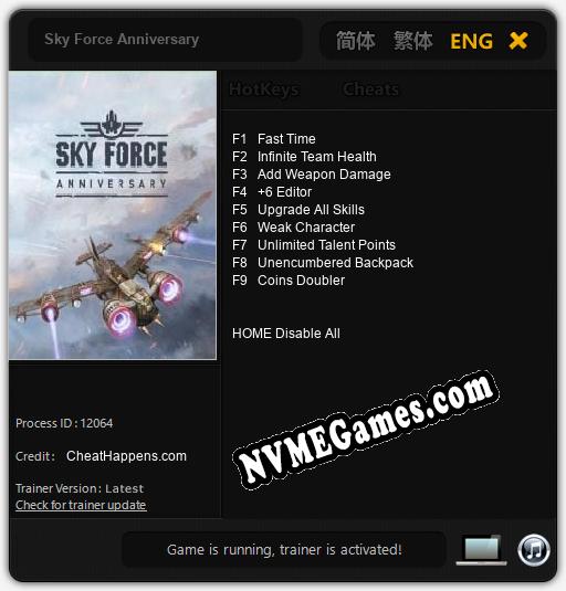 Treinador liberado para Sky Force Anniversary [v1.0.4]