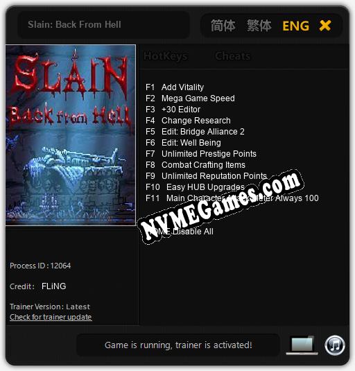 Treinador liberado para Slain: Back From Hell [v1.0.1]