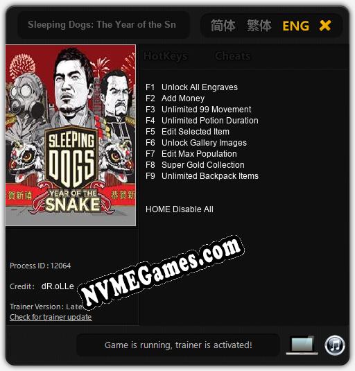 Sleeping Dogs: The Year of the Snake: Cheats, Trainer +9 [dR.oLLe]