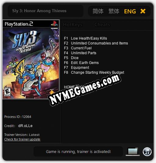 Sly 3: Honor Among Thieves: Treinador (V1.0.3)