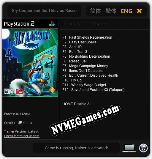 Sly Cooper and the Thievius Raccoonus: Cheats, Trainer +12 [dR.oLLe]