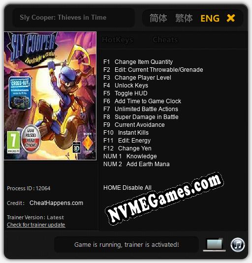 Sly Cooper: Thieves in Time: Trainer +14 [v1.1]