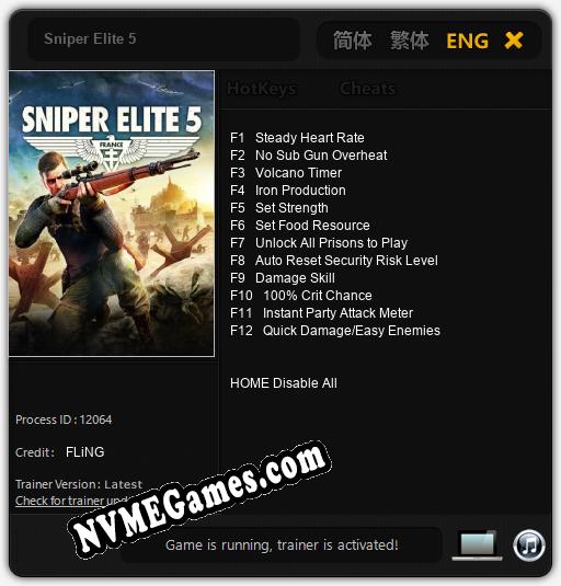 Treinador liberado para Sniper Elite 5 [v1.0.7]