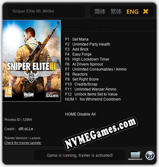 Sniper Elite III: Afrika: Cheats, Trainer +13 [dR.oLLe]