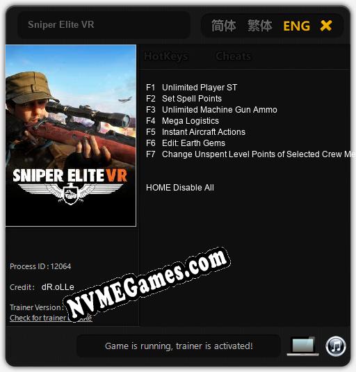 Sniper Elite VR: Treinador (V1.0.10)