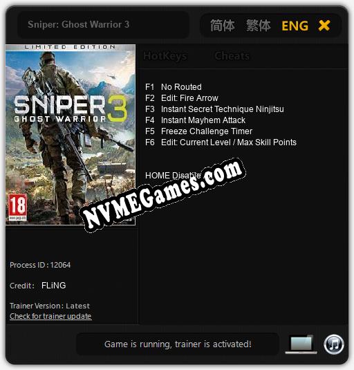 Sniper: Ghost Warrior 3: Treinador (V1.0.91)