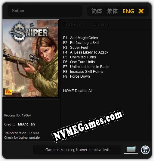 Treinador liberado para Sniper [v1.0.8]