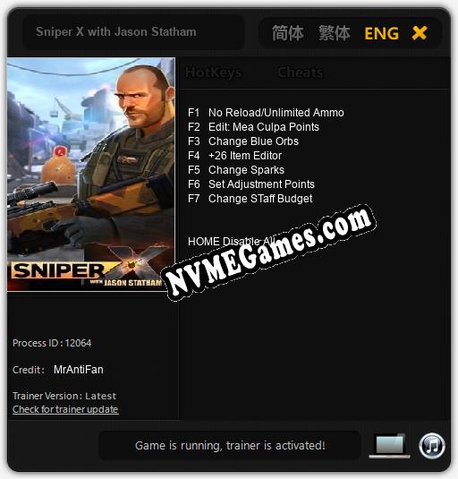 Sniper X with Jason Statham: Cheats, Trainer +7 [MrAntiFan]