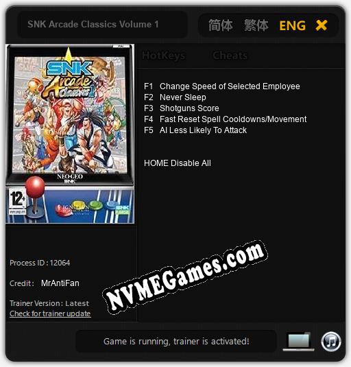 SNK Arcade Classics Volume 1: Cheats, Trainer +5 [MrAntiFan]