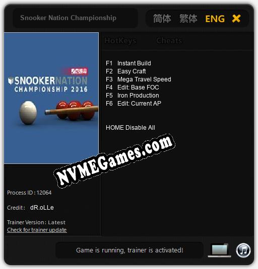 Snooker Nation Championship: Cheats, Trainer +6 [dR.oLLe]