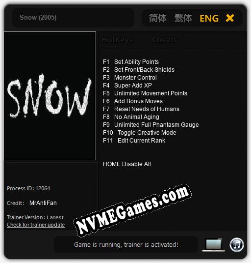 Snow (2005): Cheats, Trainer +11 [MrAntiFan]