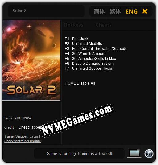 Solar 2: Trainer +7 [v1.2]