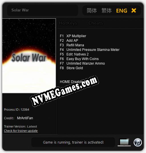 Solar War: Trainer +8 [v1.5]