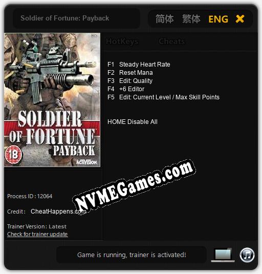 Soldier of Fortune: Payback: Treinador (V1.0.23)