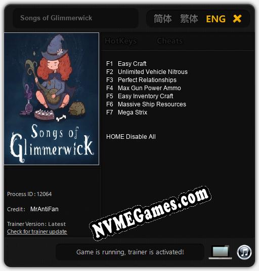 Treinador liberado para Songs of Glimmerwick [v1.0.5]