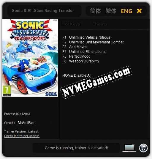 Sonic & All-Stars Racing Transformed: Cheats, Trainer +6 [MrAntiFan]