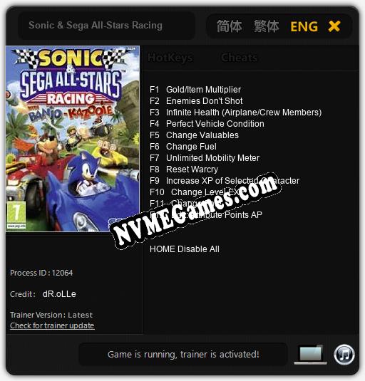 Sonic & Sega All-Stars Racing: Trainer +12 [v1.9]