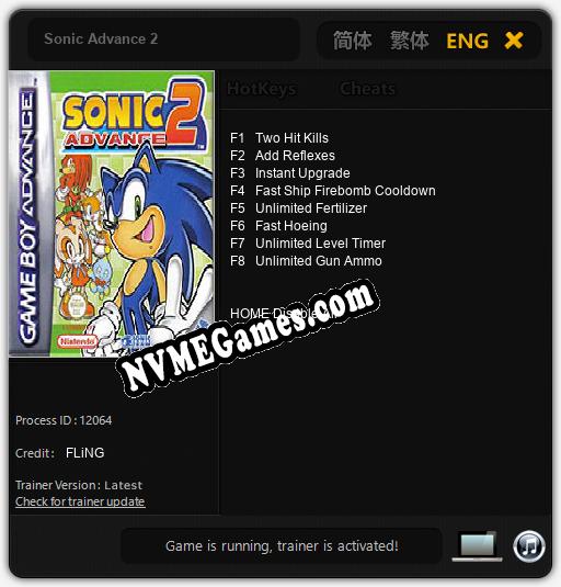 Treinador liberado para Sonic Advance 2 [v1.0.1]